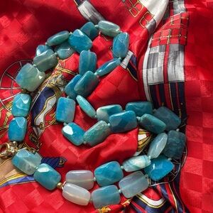 Blue Dragon Vein Agate 2–Strand Necklace Chunky Faceted Toggle Clasp Artisanal
